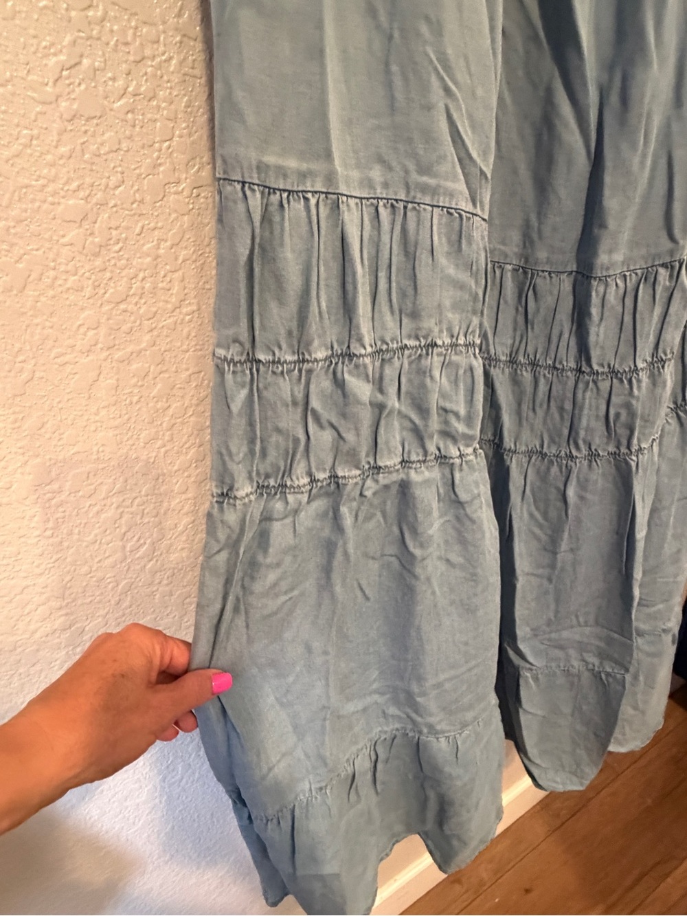 Blu Pepper Light Blue Chambray Tiered Maxi with Tie Straps LIKE NEW SIZE L - Picture 5 of 12